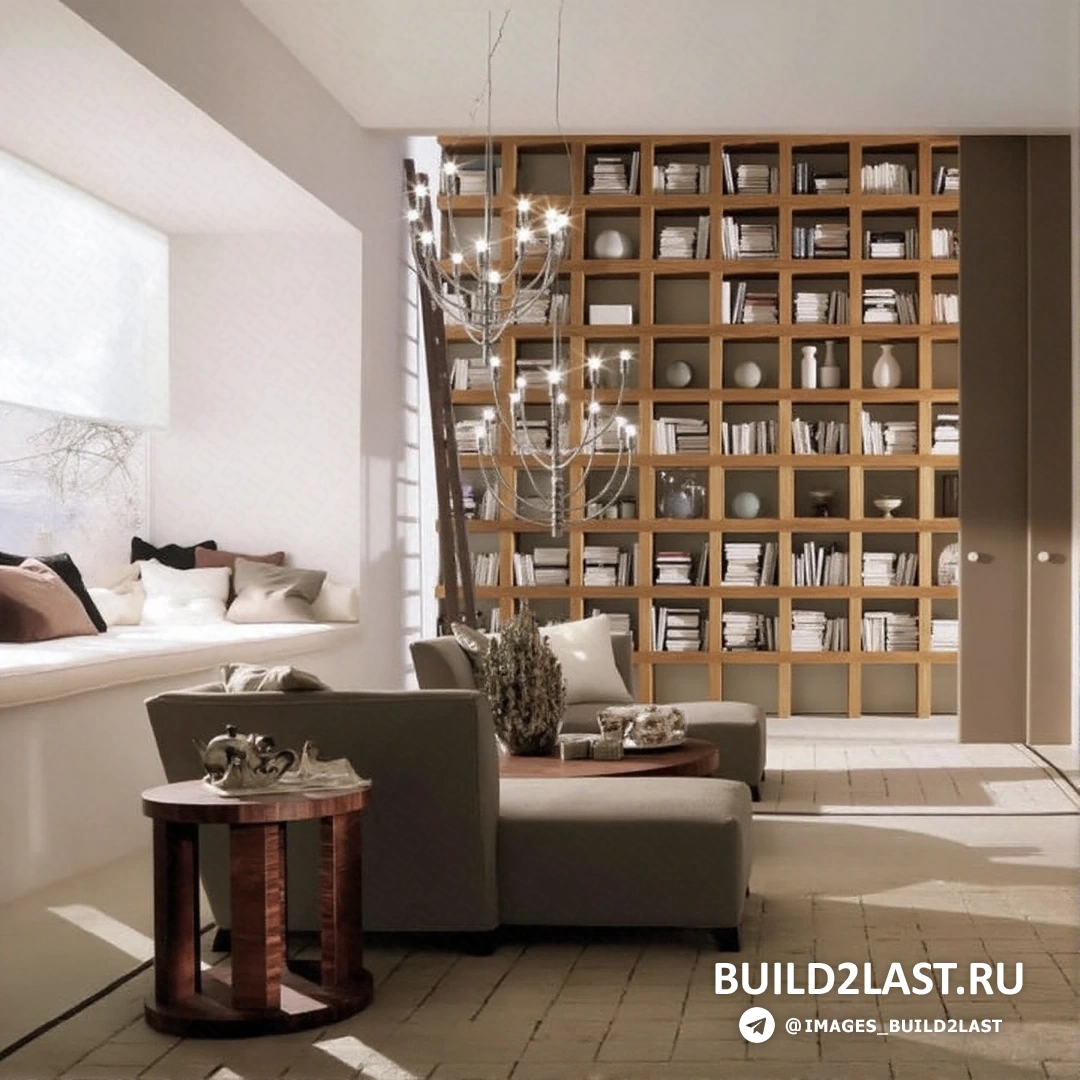 Азиатская библиотека с золотистыми и коричневыми акцентами, кожаной мебелью и стильным декором. Стеллажи и ковры создают комфортное пространство.