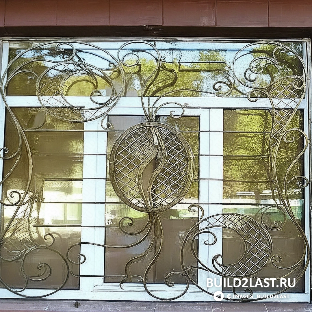 Бронзовые кованые решетки с декоративными элементами на окне