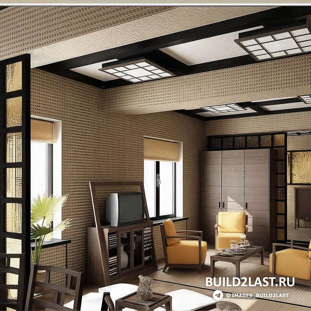 Гостиная в этническом стиле с росписью на стенах, ковром и декоративными панно