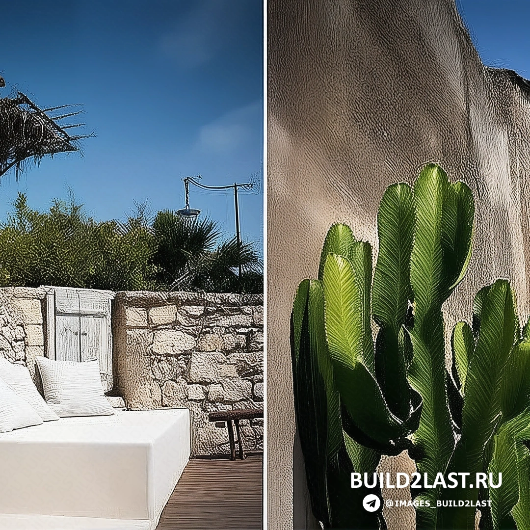 Интерьер отеля в Сицилии с элементами эклектики, диван, вазы и декоративные детали в этническом стиле, серые и белые тона, дикий камень и искусственные материалы.