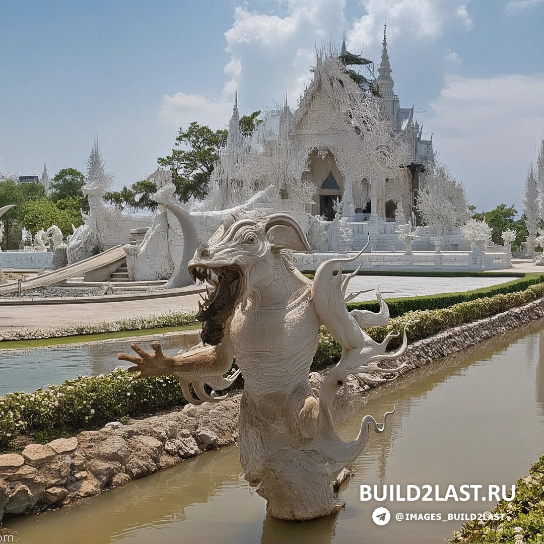 Изображение Белого храма в Чианграе, Тайланд, культового сооружения в уникальном тайском стиле.