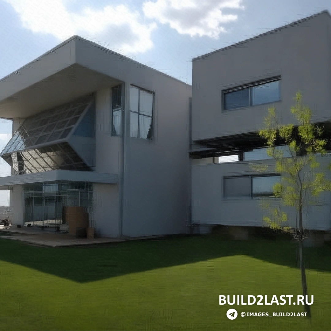 Изображение дома с большими окнами, выходящими на горы, на фоне ясного неба