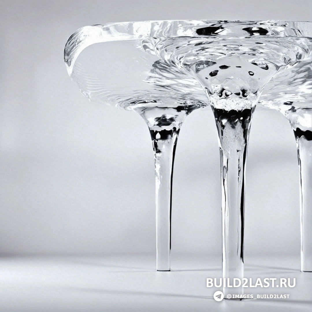 Изображение ледяного стола от архитектора Захи Хадид, выполненного в органических формах, с плавными изгибами и уникальной структурой поверхности