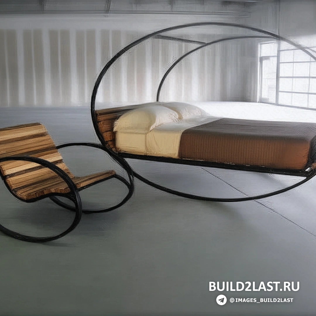 Кровать-качалка с ярким покрывалом и декоративными подушками в комнате с теплым светом