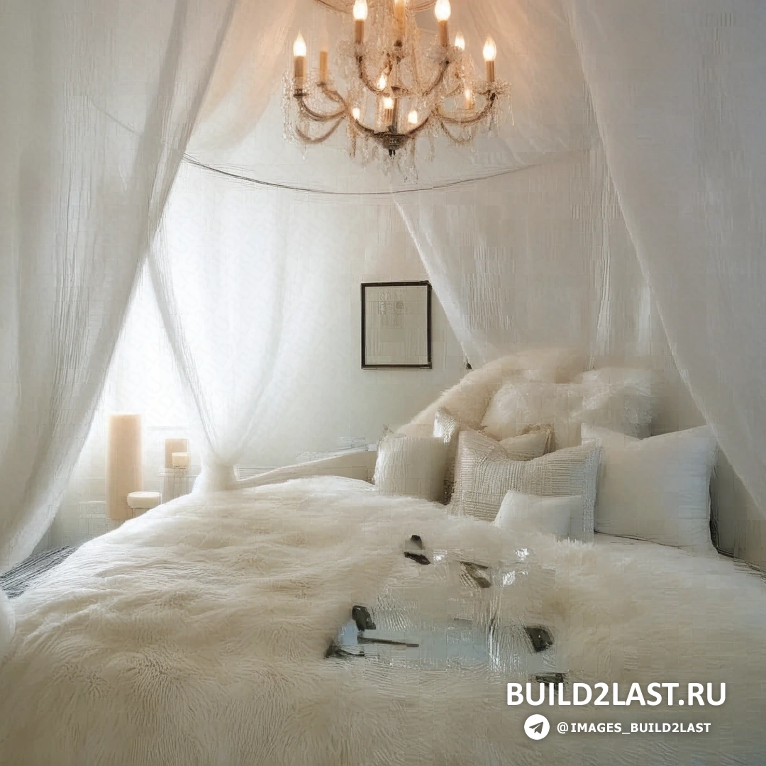 Кровать с балдахином в классическом стиле с мягкими пастельными тканями