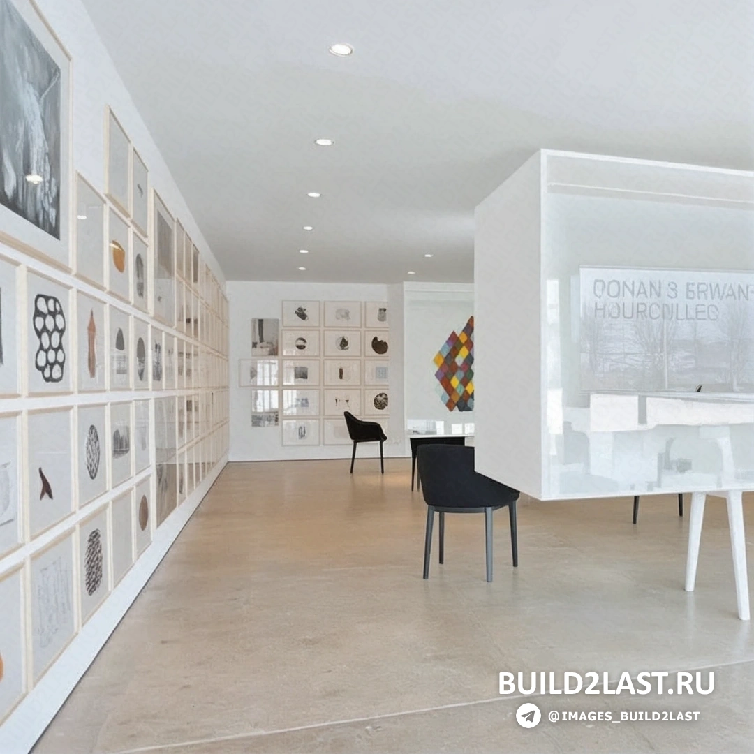 Музей дизайна Vitra в Вайль-ам-Райн, Германия. Здание с современными элементами деконструктивизма и футуризма, в интерьере стулья и разноцветный диван.