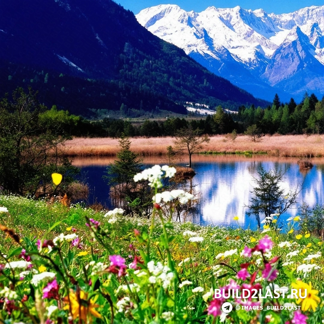 Природа Горного Алтая с озером и горами в летние месяцы.