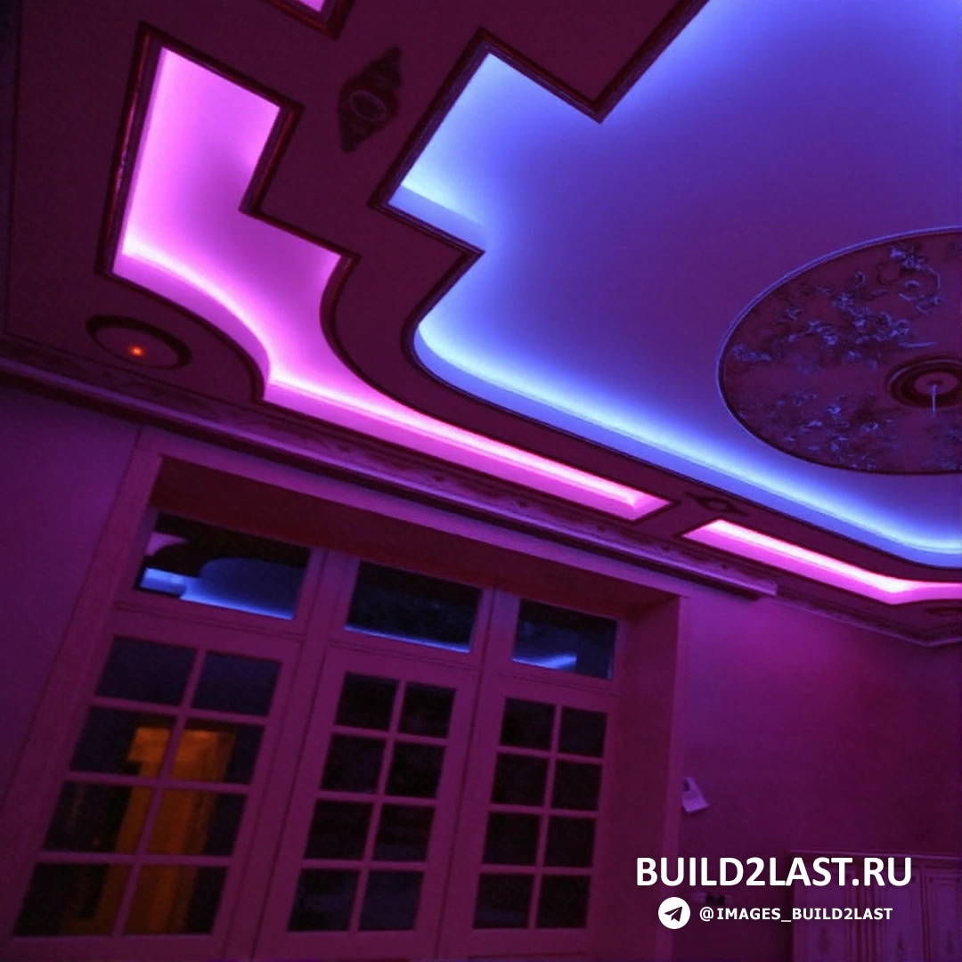 Салатовые акценты на многоуровневых потолках с подсветкой светодиодными лентами