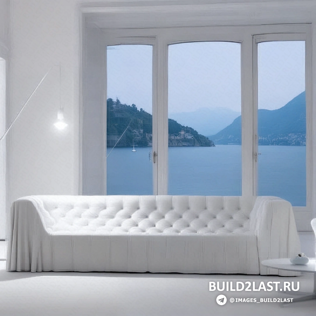 Современная гостиная от Busnelli с светлым диваном и акцентной стеной из камня