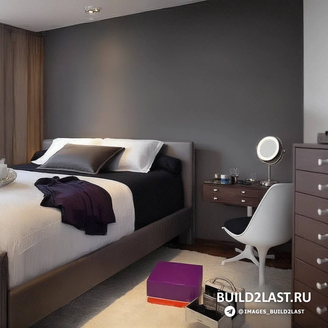 Спальня с серыми оттенками, светлым деревом, кроватью и прикроватной тумбочкой