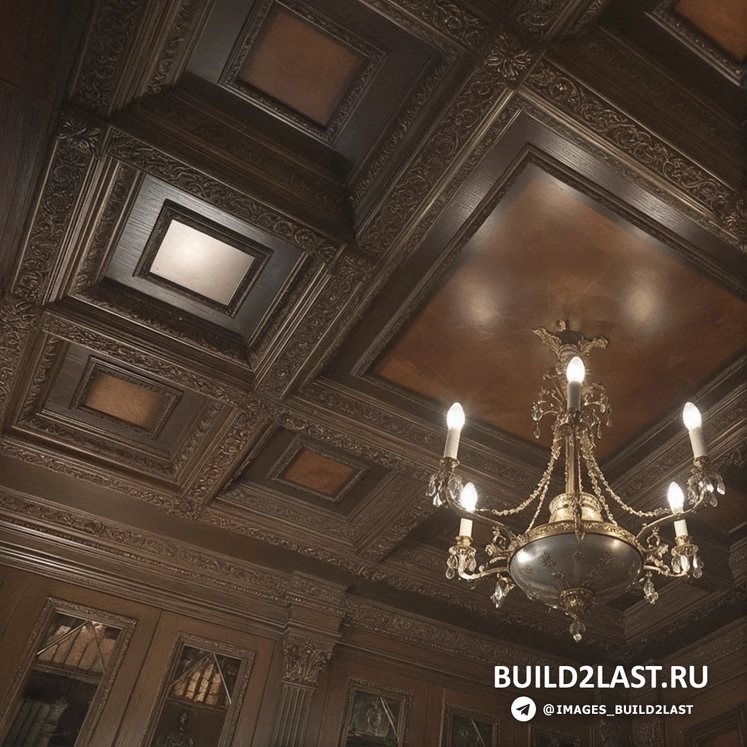 Столовая с резным декором, столом, стульями, ковром и светлым деревом.