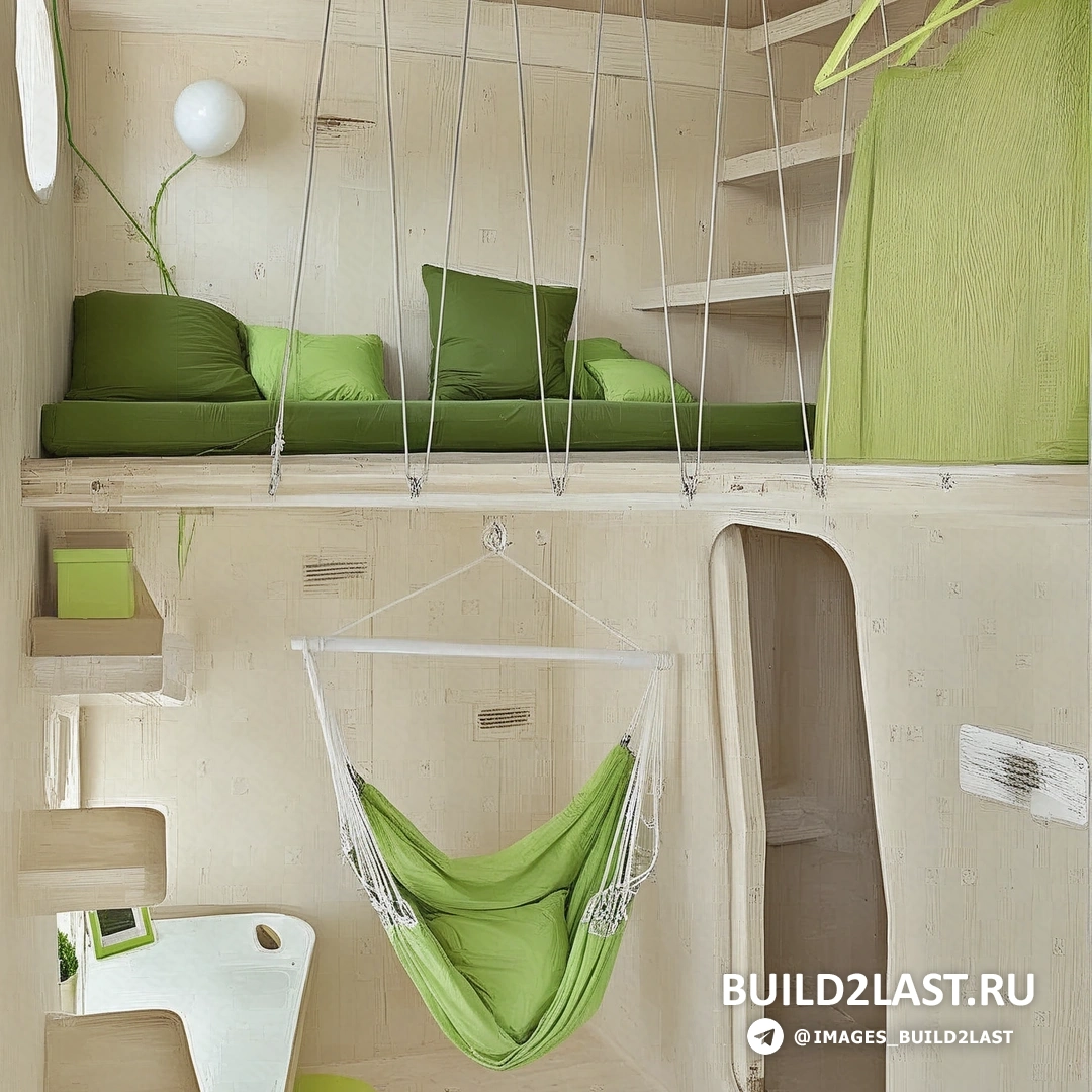 Студенческая спальня с двуспальной кроватью и компактными полками