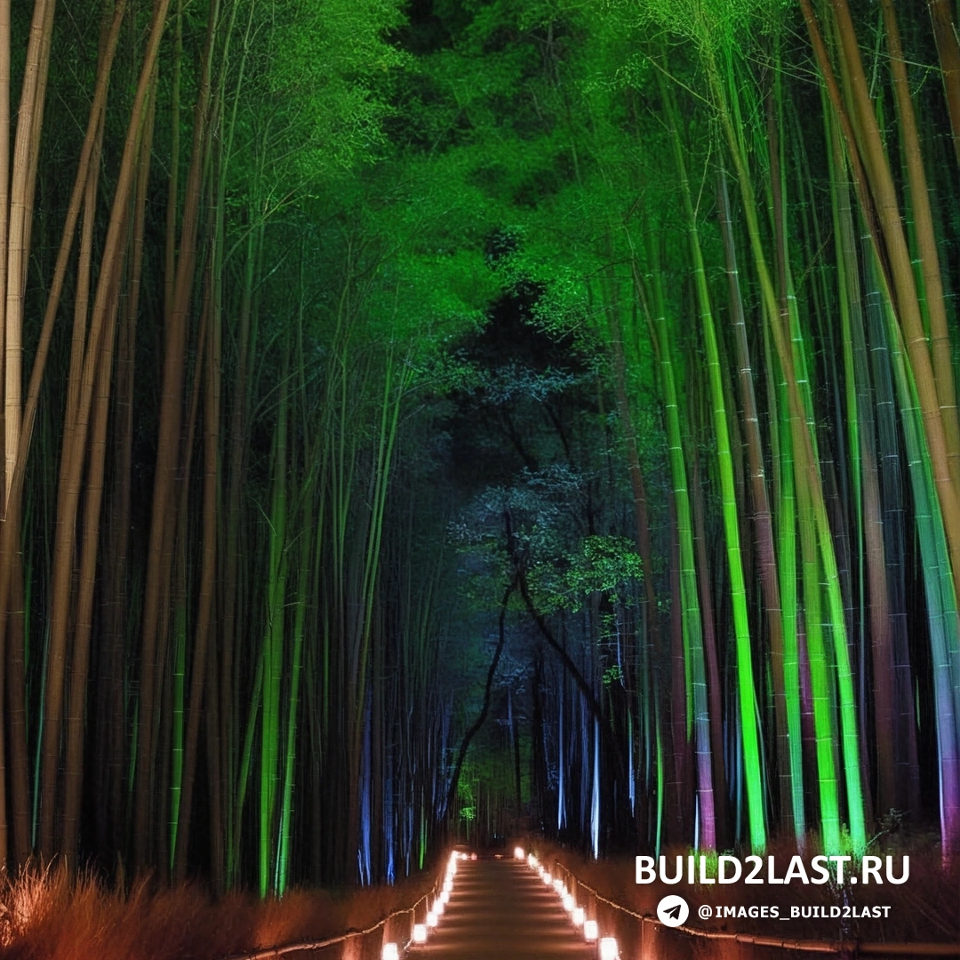 Ветви и листья бамбука с каплями дождя в бамбуковом лесу Сагано