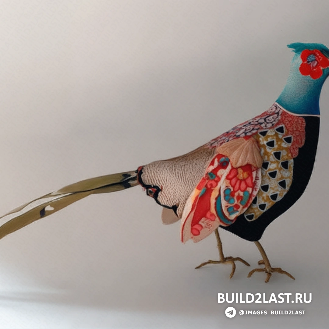 Яркая птица в стиле пэчворк, сочетающая яркие цветовые пятна и геометрические формы