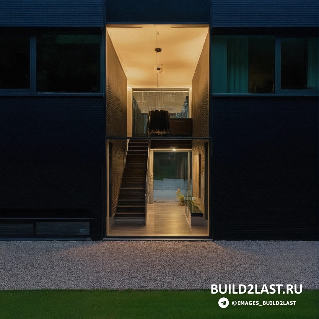 Задний двор черного дома с террасой и современным дизайном